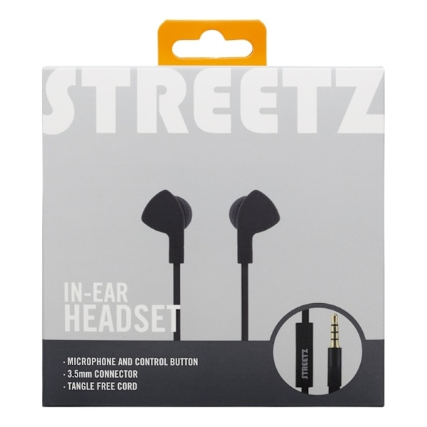 STREETZ In-ear hörlurar med mikrofon, media/svarsknapp, 3.5 mm, trasse Svart