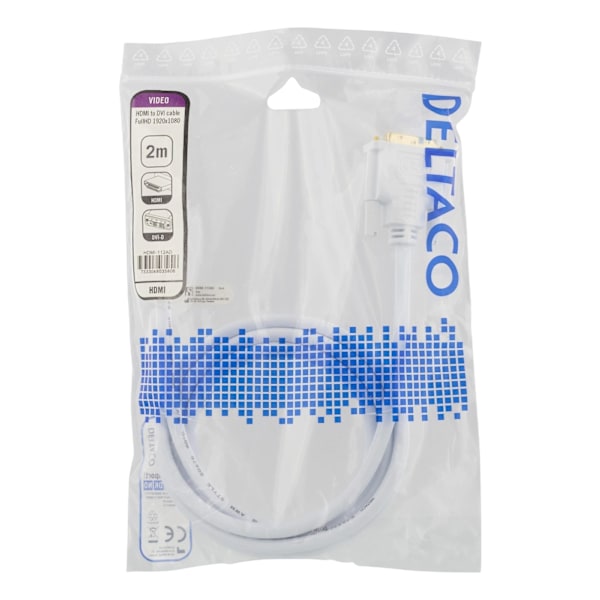 DELTACO HDMI till DVI-kabel, 2m, Full HD, vit