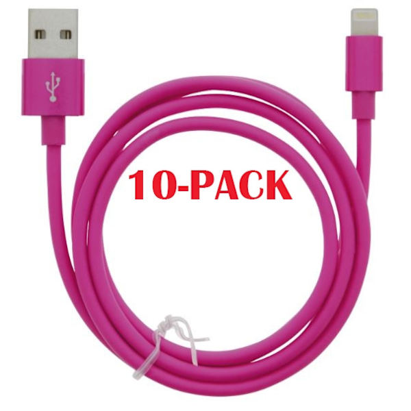 10-PACK kaapeli USB-A - Lightning 2.4A, 1m, vaaleanpunainen