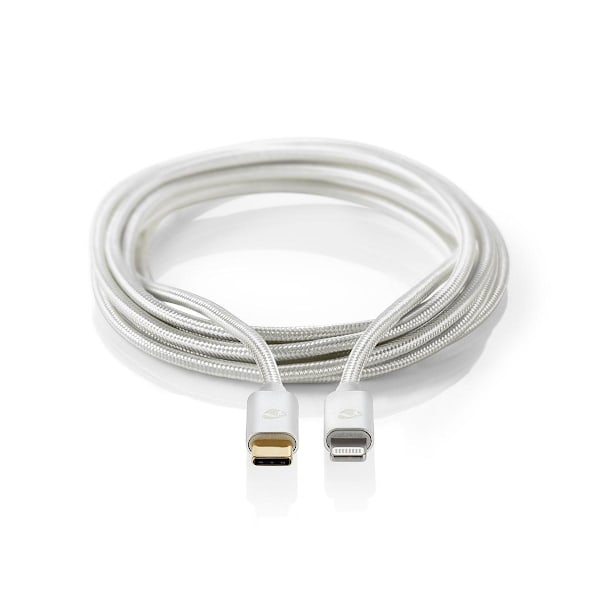Nedis Lightning Kabel | USB 2.0 | Apple Lightning, 8-stifts | USB-C™ Hane | 480 Mbps | Guldplaterad | 1.00 m | Rund | Flätad / Nylon | Aluminium / Sil