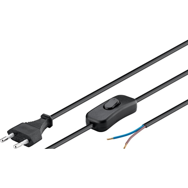 Goobay Kabel med euro-kontakt för montering - med strömbrytare, 1,5 m, svart Euro-kontakt (typ C, CEE 7/16) > lösa kabeländar