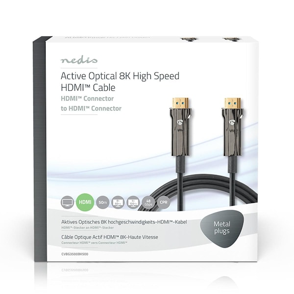 Nedis Aktiva Optiska Ultra High Speed ​​HDMI Kabel med Ethernet | HDMI™ Kontakt | HDMI™ Kontakt | 8K@60Hz | 48 Gbps | 50.0 m | Rund | PVC | Svart | Pr