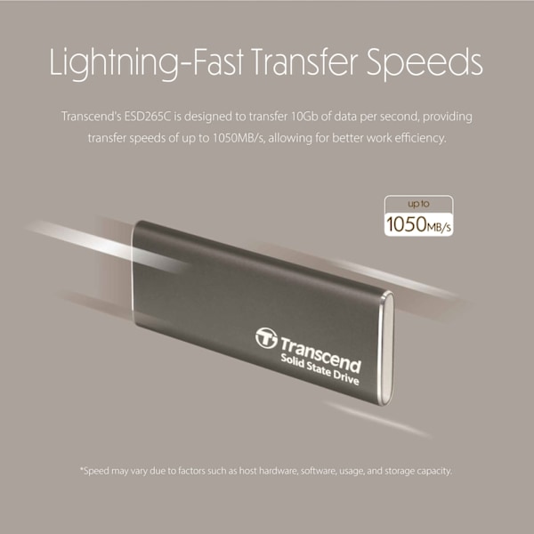 Transcend Bærbar SSD ESD256C USB-C 2TB 10Gbps (R1050/W950 Mb/s