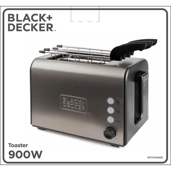 BLACK+DECKER Brödrost 2-Skivor, Extra Galler, Borstat Stål
