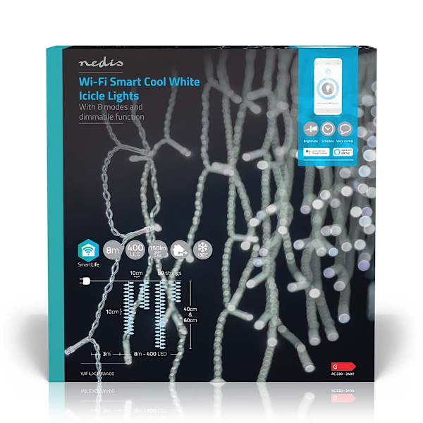 Nedis SmartLife Jouluvalot | Jääpuikko | Wi-Fi | Kylmä Valkoinen | 400 LED's | 8.00 m | Android™ / IOS