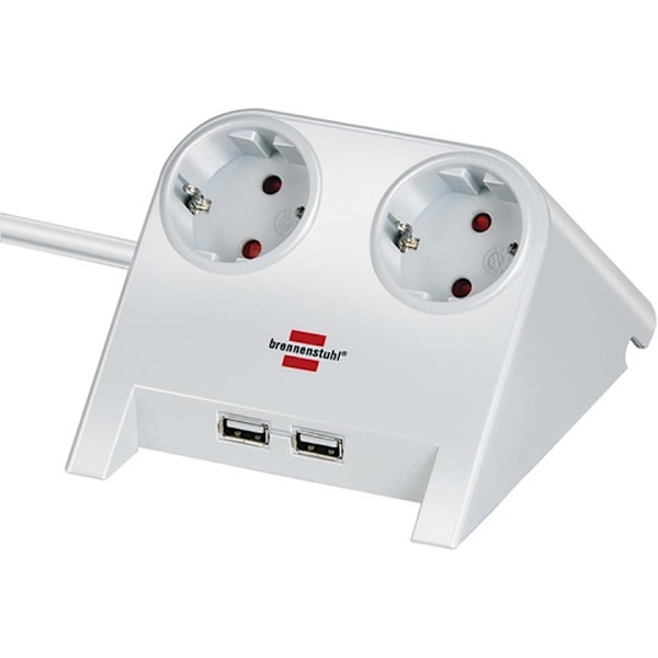 brennenstuhl Desktop strømstik 2x til bordet Gummifødder og 2x USB Poleret hvid TYPE F