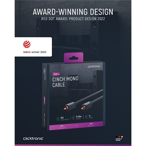 ClickTronic RCA-kabel, mono Premiumkabel | 1x cinch plug  1x cinch plug | 3,0 m | OFC innerledare