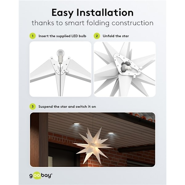 Goobay LED-julstjärna 3D, Ø 56 cm, 4,5 V utomhustransformator med timer och 18 spetsar, varmvitt (3000 K), av väderbeständig plast (IP44), kabel 9,5 m