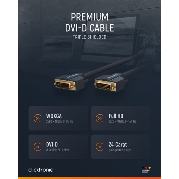 ClickTronic DVI-kabel Premiumkabel | 1x DVI-kontakt  1x DVI-kont