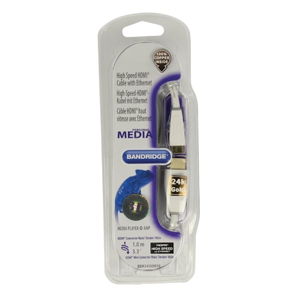 Bandridge High Speed HDMI-kaapeli Ethernet HDMI-Liitin - HDMI Mini 1.00 m Valkoinen