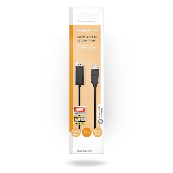 Nedis DisplayPort kaapeli | DisplayPort uros | HDMI™ liitin | 4K@30Hz | Niklattu | 1.00 m | Pyöreä | PVC | Antrasiitti | Laatikko
