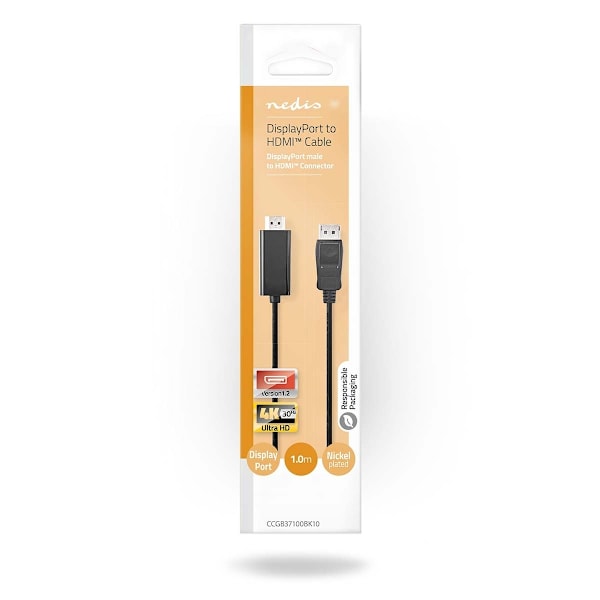 Nedis Displayport kabel | DisplayPort Han | HDMI™ Stik | 4K@30Hz | Nikkelplateret | 1.00 m | Runde | PVC | Antracit | Box