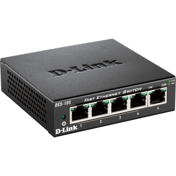 D-Link Ethernet Switch, 5x10/100Mbps, metalkabinet, sort