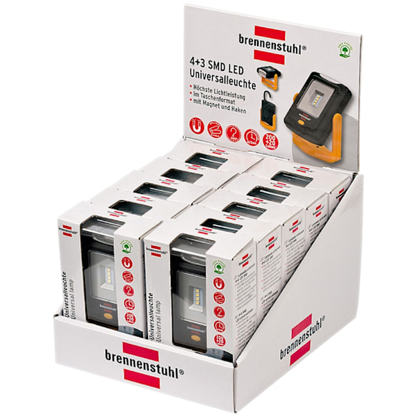 brennenstuhl 4+3 SMD LED arbejdslys i praktisk lommeformat (360° drejelig, foldbar krog, maks. 24 timers lystid)