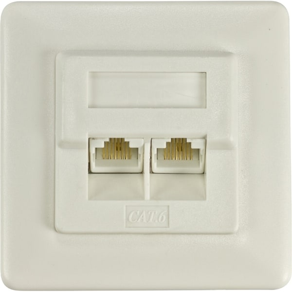 Deltaco oskärmat vägguttag, infällt, 2xRJ45, Cat6, vit (VR-127)