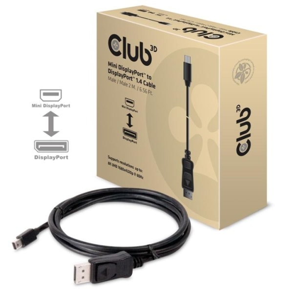 CLUB3D Mini DisplayPort to DisplayPort 1.4 HBR3 8K60Hz Cable, 2
