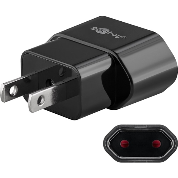 Goobay Nätadapter USA/Japan, svart europlug (typ C, CEE 7/16) > amerikansk/japansk stickkontakt (typ A, NEMA 1-15, 2-polig)