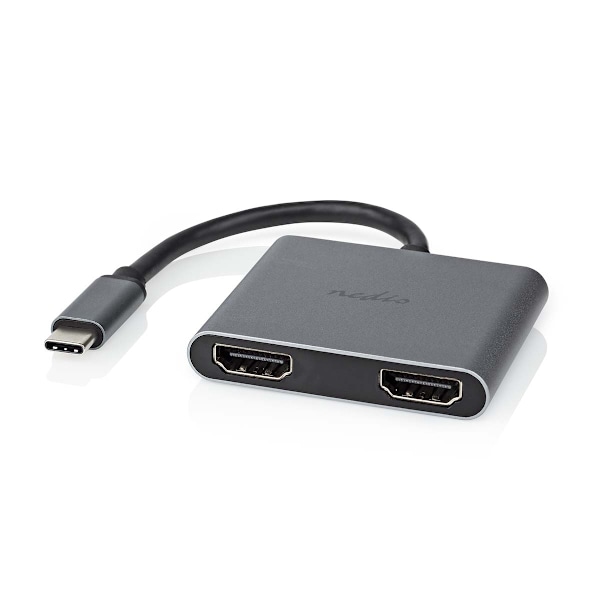 Nedis USB N Moniporttisovitin | 2-in-1 | USB 3.2 Gen 1 | USB-C™ Uros | 2x HDMI™ | 0.10 m | Pyöreä | Niklattu | PVC | Musta | Kirjekuori