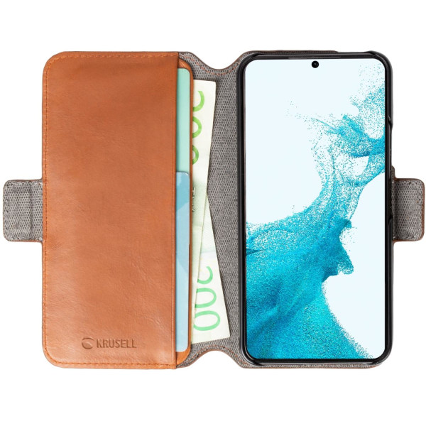 Krusell Leather Phone Wallet Galaxy S22+ Cognac Orange