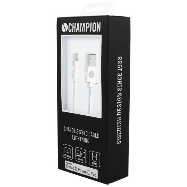 Champion USB-A till Lightning Kabel 3m Vit