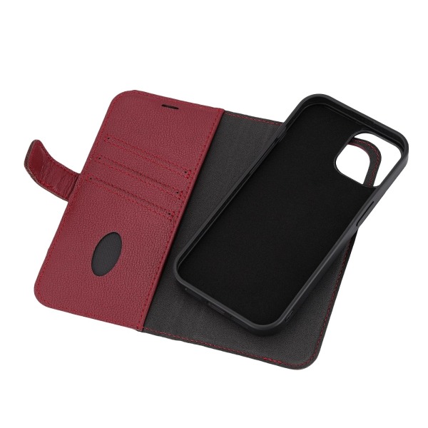 Essentials iPhone 15 leather Mag wallet, detachable, magnetic, red Röd