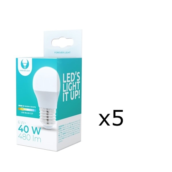 LED-lamppu E27, 6W, 230V, 3000K 5-pack, Lämmin valkoinen