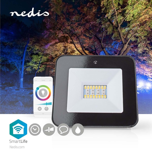 Nedis Smartlife udendørs lys | 1600 lm | Wi-Fi | 20 W | RGB / Varm til kølig hvid | 2700 - 6500 K | Aluminium | Android™ / IOS