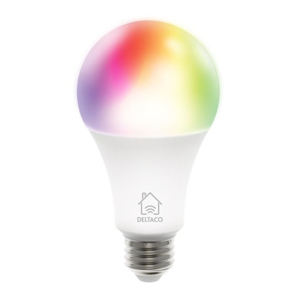 DELTACO SMART HOME RGB LED-lampa, E27, WiFI, 9W, 16milj färger, vit