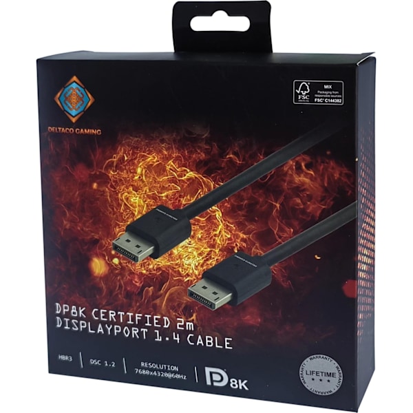 DELTACO GAMING DisplayPort-kaapeli, 7680x4320 60Hz, 2m, musta