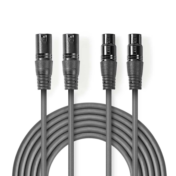 Nedis Balansoitu Audiojohto | 2x XLR 3-Pin uros | 2x XLR 3-Pin naaras | Niklattu | 1.50 m | Pyöreä | PVC | Tummanharmaa | Pahvikotelo
