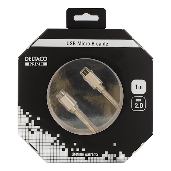 DELTACO PRIME USB 2.0 -kaapeli, Type C ur, Type Micro-B ur, 1m, kulta