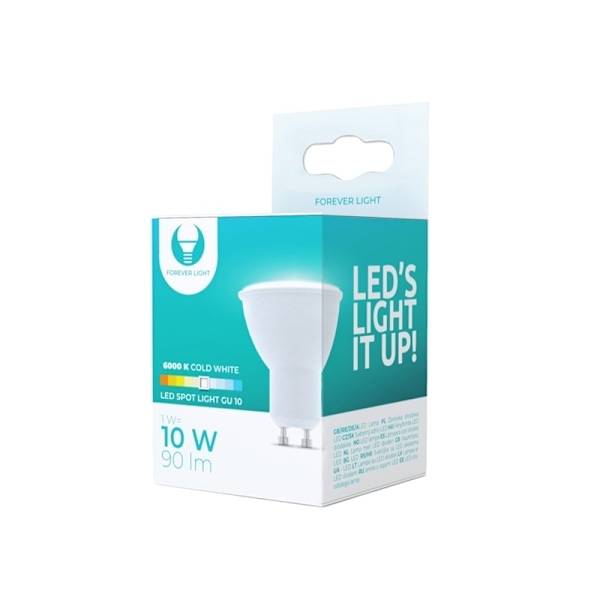 LED-Pære GU10, 1W, 230V, 6000K, Kold Hvid