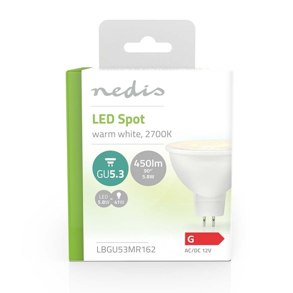 Nedis LED pære GU5.3 | Spot | 5.8 W | 450 lm | 2700 K | Varm Hvid | Klart | Antal lamper i emballagen: 1 stk