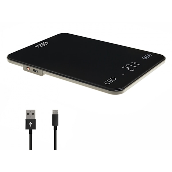 Adler AD 3177b Keittiövaaka 10kg, USB-lataus, musta