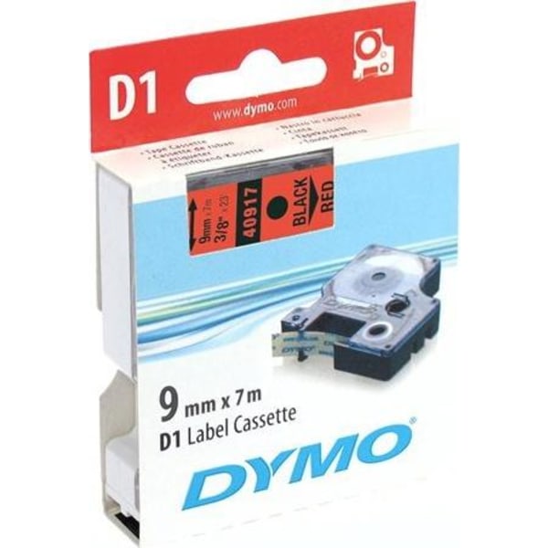 DYMO D1, markeringstape, 9mm, sort tekst på rød tape, 7m - 40917