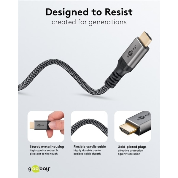 Goobay DisplayPort™ till HDMI™-kabel, 5 m, Sharkskin Grey Displa