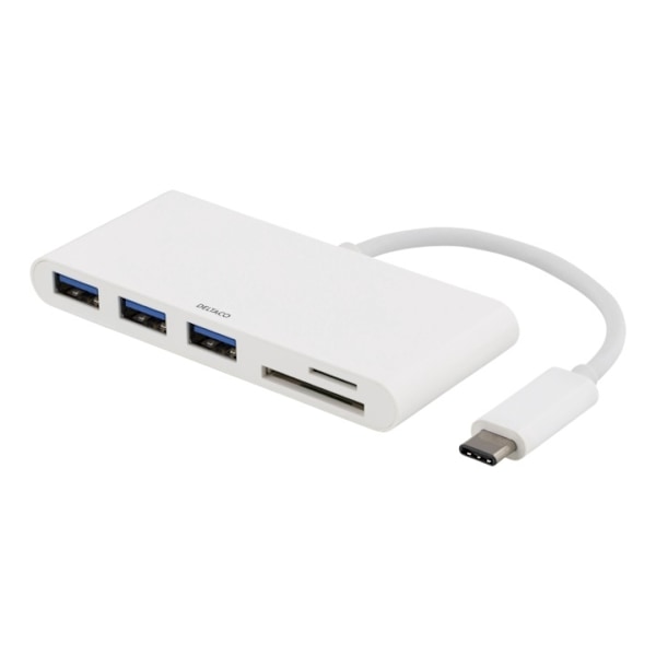 DELTACO USB 3.1 Gen 1 hub, USB-C, 3USB A, SD/microSD reader, white