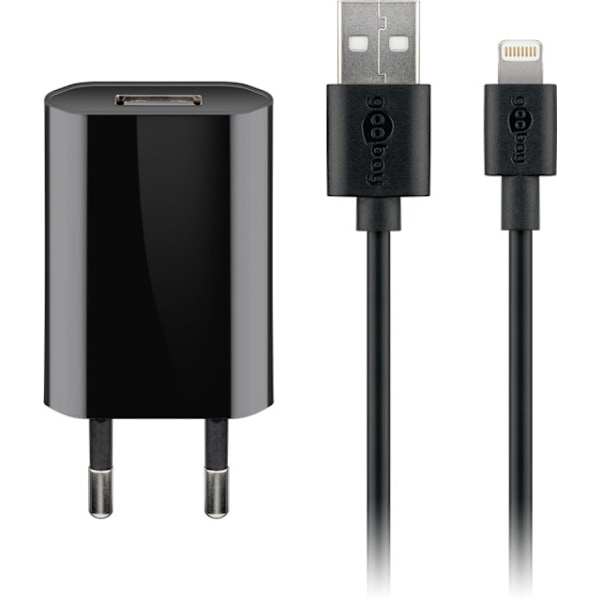Goobay Apple Lightning laddningssats (5 W) Strömförsörjning med Apple Lightning-kabel 1 m (svart) Sort