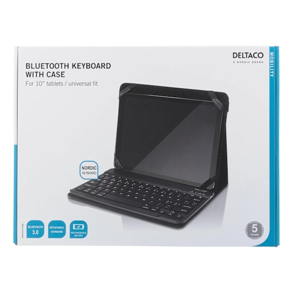 DELTACO suojus ja Bluetooth näppäimistö 10" tableteille, musta Svart