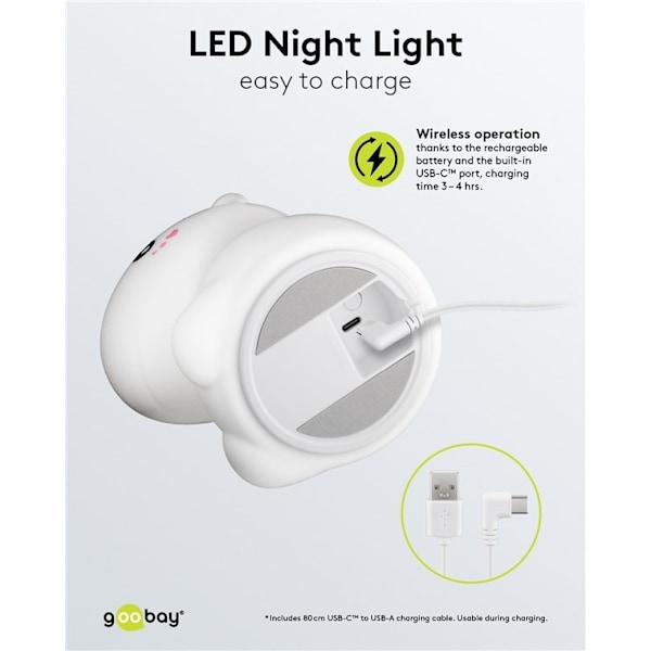 Goobay LED-vågelampe "Enhjørning" varmt hvidt lys og 7 skiftende farver (RGB-lys), med 3 lystilstande, berøringssensor og Li-ion-batteri (3,7 V/1200 m