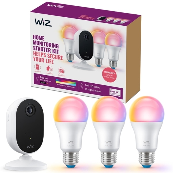 WiZ Startkit Övervakning och belysning Kamera + 3x Smart LED E27