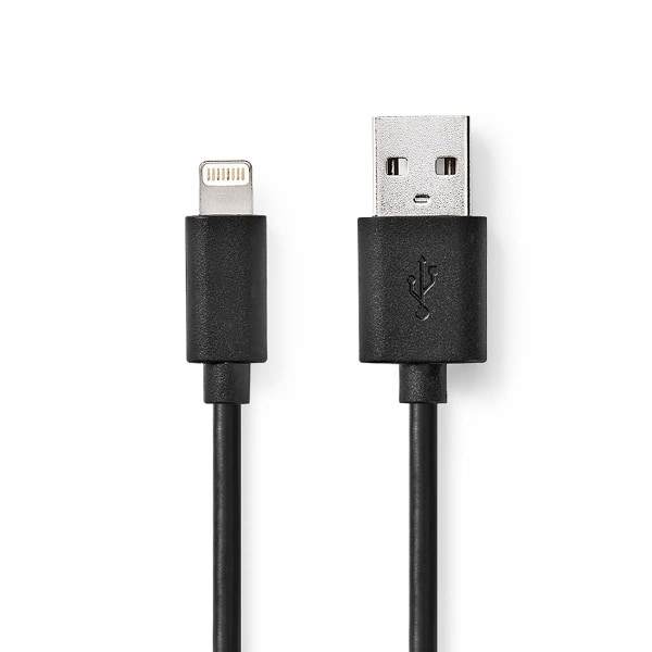 Nedis Lightning Kabel | USB 2.0 | Apple Lightning, 8-stifts | USB-A Hane | 480 Mbps | Nickelplaterad | 1.00 m | Rund | PVC | Svart | Låda