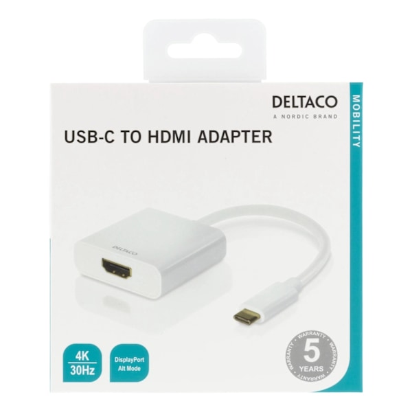 DELTACO USB-C to HDMI adapter, 4096x2160 30Hz, white