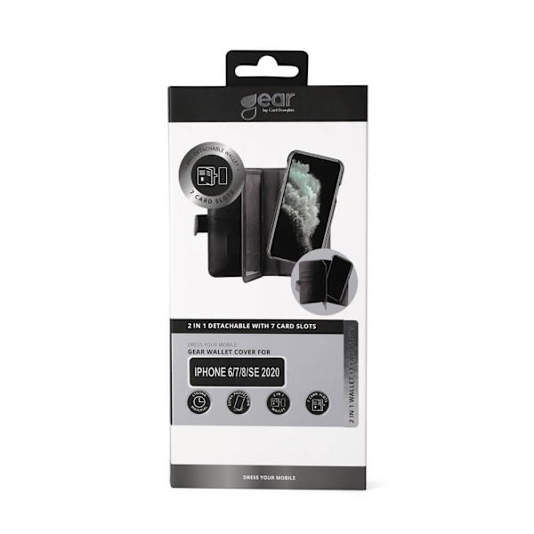 GEAR Wallet 2-i-1 7 Kortrum Sort - iPhone 6/7/8/SE Svart