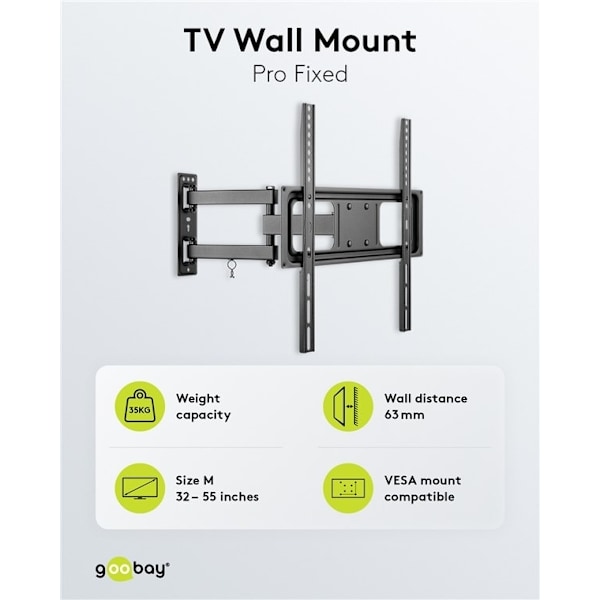 Goobay TV-väggfäste Basic FULLMOTION (M) för TV-apparater från 32 till 55 tum (81-140 cm), helt mobil (vridbart och lutat) upp till 35 kg