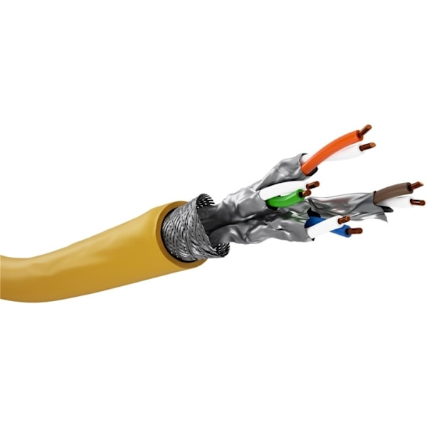 Goobay GHMT-certificeret CAT 8.1 installationskabel, S/FTP (PiMF), gul kobberleder (CU), AWG 22/1 (solid), halogenfri (LSZH), 25 m