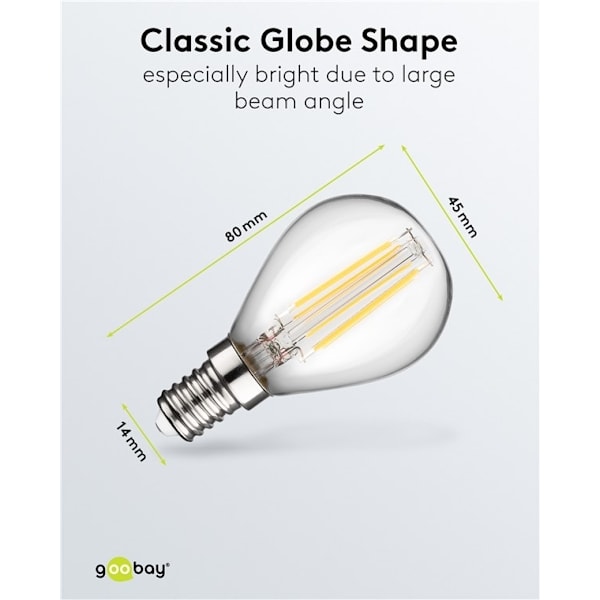 Goobay Filament-LED mini globe, 4 W sokkel E14, varm hvid, kan ikke dæmpes
