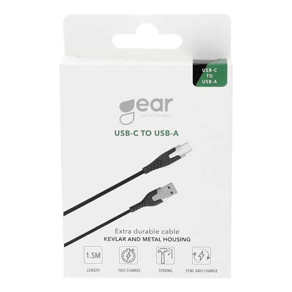 Gear Laddkabel PRO USB-A till USB-C 2.0 1.5m Svart Kevlarkabel med Metallkopplingar