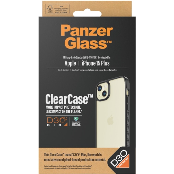 PanzerGlass ClearCase med D3O beskyttelsescover, iPhone 15 Plus Transparent