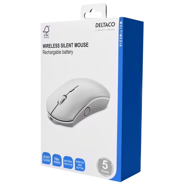Deltaco Wireless office mouse, aluminium, battery indicator, USB